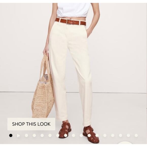 Banana Republic Sz 2 The Weekender Slim Barrel Leg Pants in Ecru Casual Trendy - Picture 1 of 16